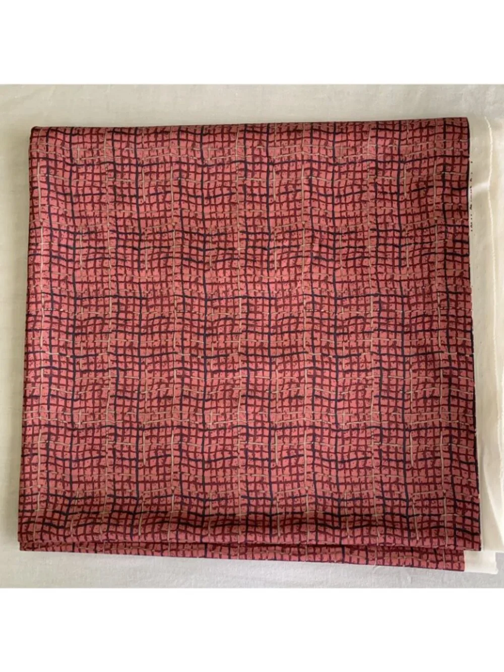 Vintage Dark Pink Tan Blue Polyester Geometric Pattern Fabric 2.5 Yards 60”x108”